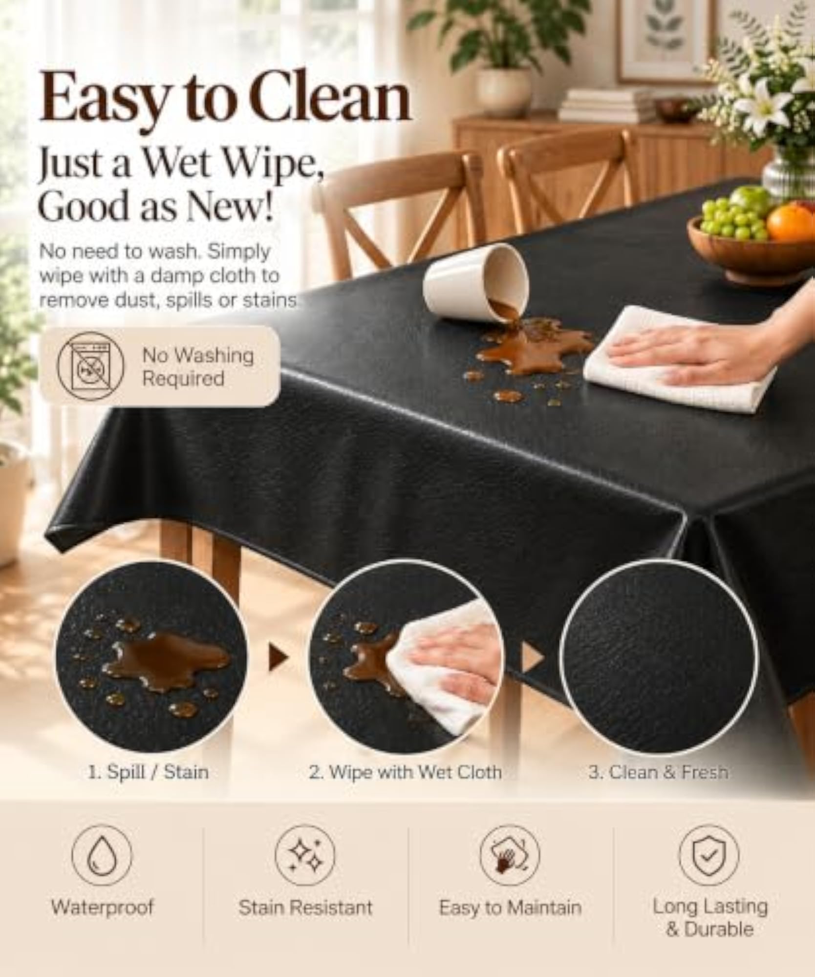 Leather Dining Table Cover for 6 Seater